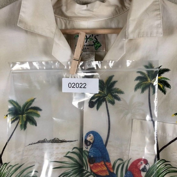 KYs Shirt White Tropical Print Button Up Collared Casual Vacation Mens X Large - Picture 11 of 11